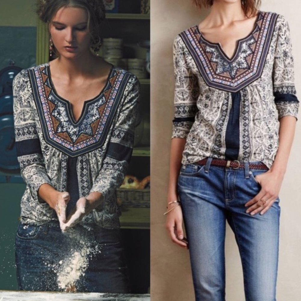 Anthropologie Silverpoint Peasant Top Akemi + Kin